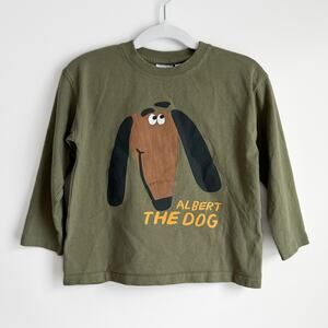 ZARA Albert the Dog Animal T-Shirt Size 4 Years Olive Green Graphic Long Sleeve